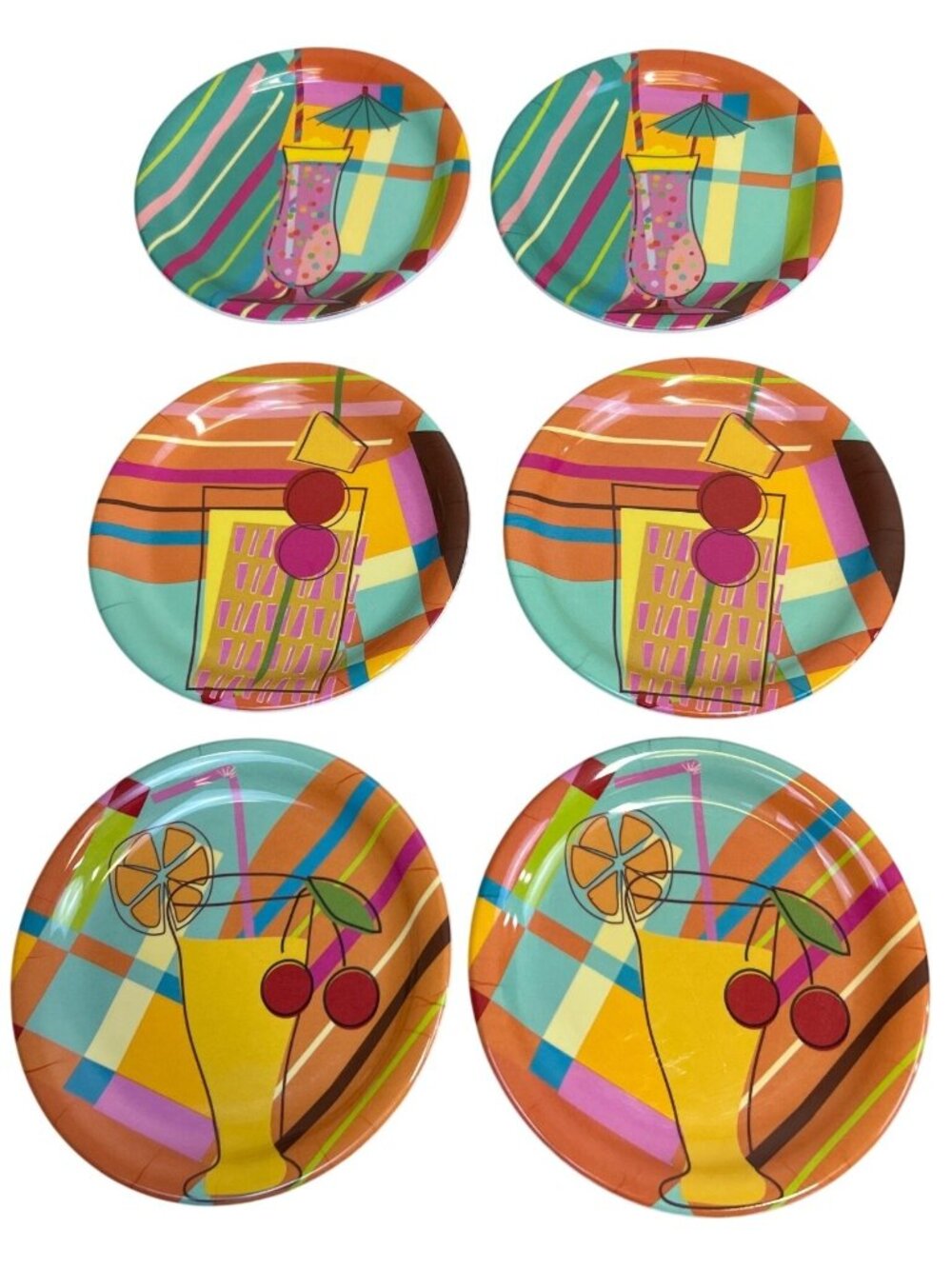 Set of 6 Boston Warehouse Summer Sippers Melamine Appetizer Plates 7"Tropical